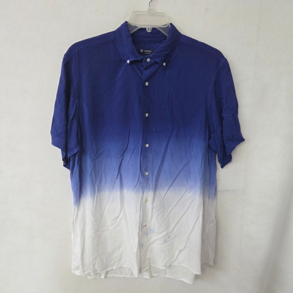 Cremieux Collection Button Up Shirt Mens L Blue White Ombre Viscose Short Sleeve